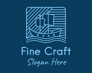 Blue Boat Line Art logo design