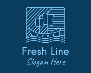 Blue Boat Line Art logo design