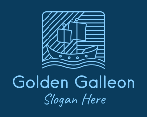 Galleon - Blue Boat Line Art logo design