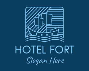 Blue Boat Line Art logo design