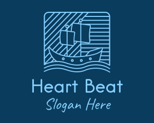 Blue Boat Line Art logo design