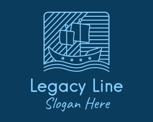 Blue Boat Line Art logo design