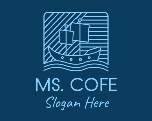 Blue Boat Line Art logo design