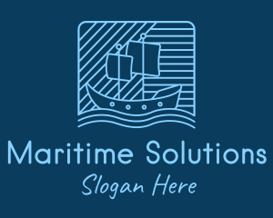Naval - Blue Boat Line Art logo design