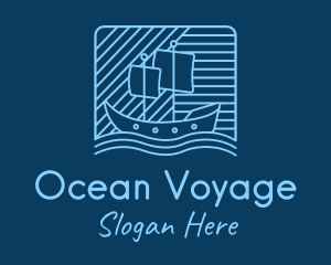 Blue Boat Line Art logo design