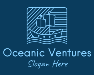 Blue Boat Line Art logo design