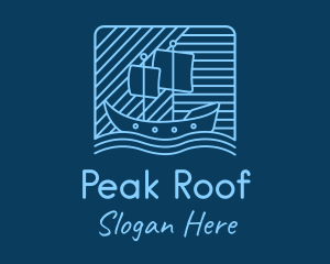 Blue Boat Line Art logo design