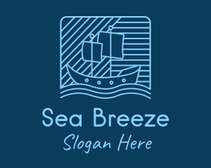 Boat - Blue Boat Line Art logo design