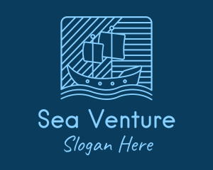 Blue Boat Line Art logo design