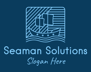 Seaman - Blue Boat Line Art logo design