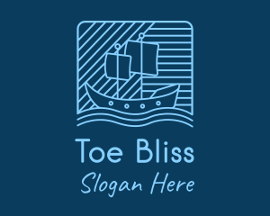 Blue Boat Line Art logo design