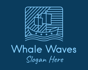 Blue Boat Line Art logo design