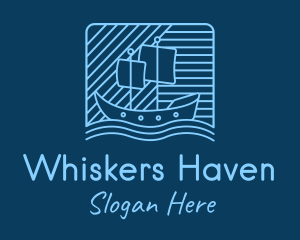 Blue Boat Line Art logo design