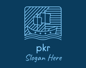 Blue Boat Line Art logo design