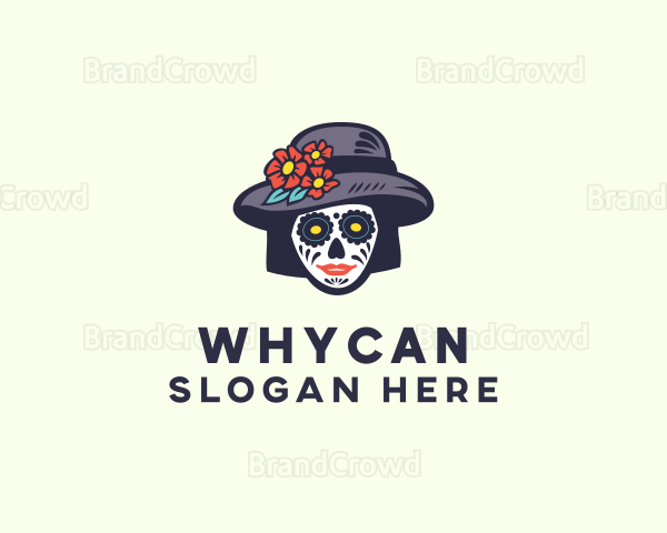 Flower Hat Skull Beauty Logo