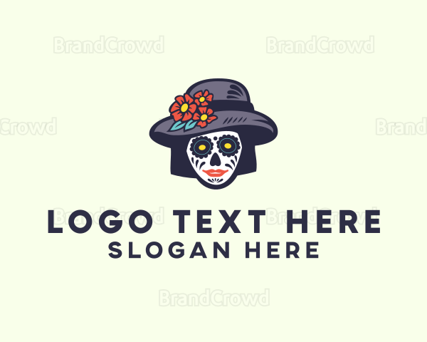 Flower Hat Skull Beauty Logo