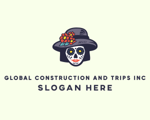 Halloween - Flower Hat Skull Beauty logo design
