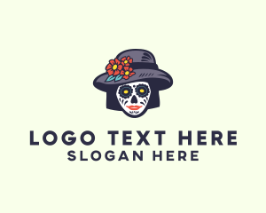 Hat - Flower Hat Skull Beauty logo design