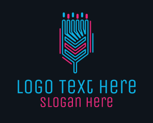 Tech - Neon Circuit Paintbrush logo design