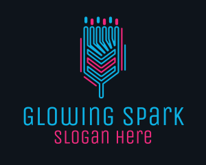 Neon Circuit Paintbrush logo design