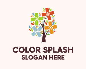 Multicolor Seasonal Tree logo design