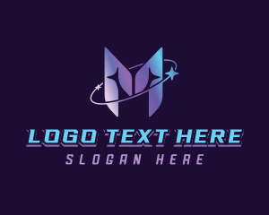 Holographic - Cyber Orbit Letter M logo design