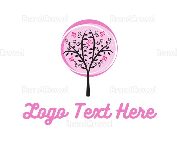 Pink Cherry Blossom Tree Logo