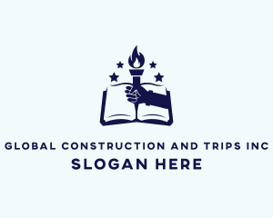 University - Flame Torch Book logo design