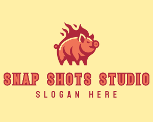 Meat - Pig Flame Grill logo design