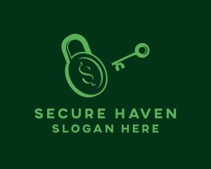 Safe - Padlock Key Dollar logo design