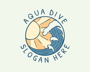 Diver - Sunny Tsunami Wave logo design