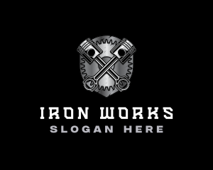 Iron - Piston Mechanic Shield logo design