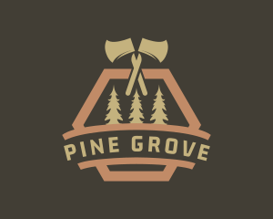 Axe Pine Tree Lumberjack logo design