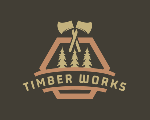 Axe Pine Tree Lumberjack logo design