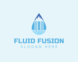 Mountain Waterfall Droplet logo design