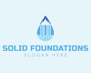 Water Station - Mountain Waterfall Droplet logo design