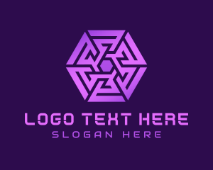 Cyberspace - Purple Hexagon Tech Maze logo design