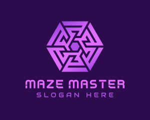 Purple Hexagon Tech Maze logo design