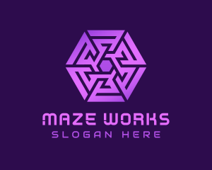 Purple Hexagon Tech Maze logo design