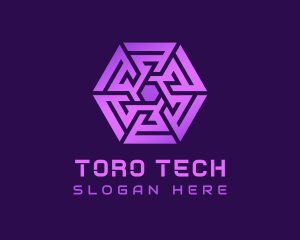 Purple Hexagon Tech Maze logo design