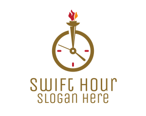 Flame Torch Clock logo design