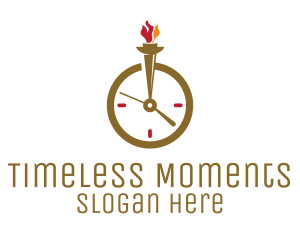 Flame Torch Clock logo design