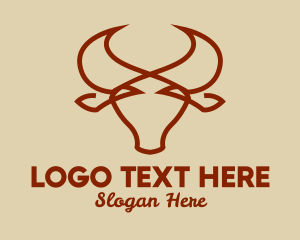 Steakhouse - Bull Horns Monoline logo design