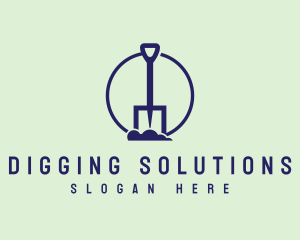 Blue Dig Shovel Gardening  logo design