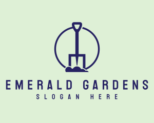 Blue Dig Shovel Gardening  logo design