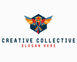 Geometric Owl Bird Wings logo design