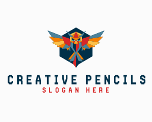 Geometric Owl Bird Wings logo design