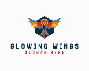 Geometric Owl Bird Wings logo design