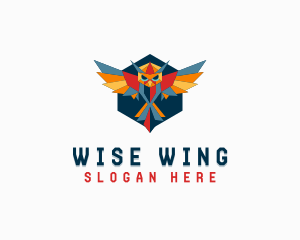 Geometric Owl Bird Wings logo design