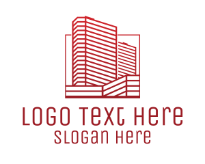 Office Complex - Red Skyscraper Building logo design